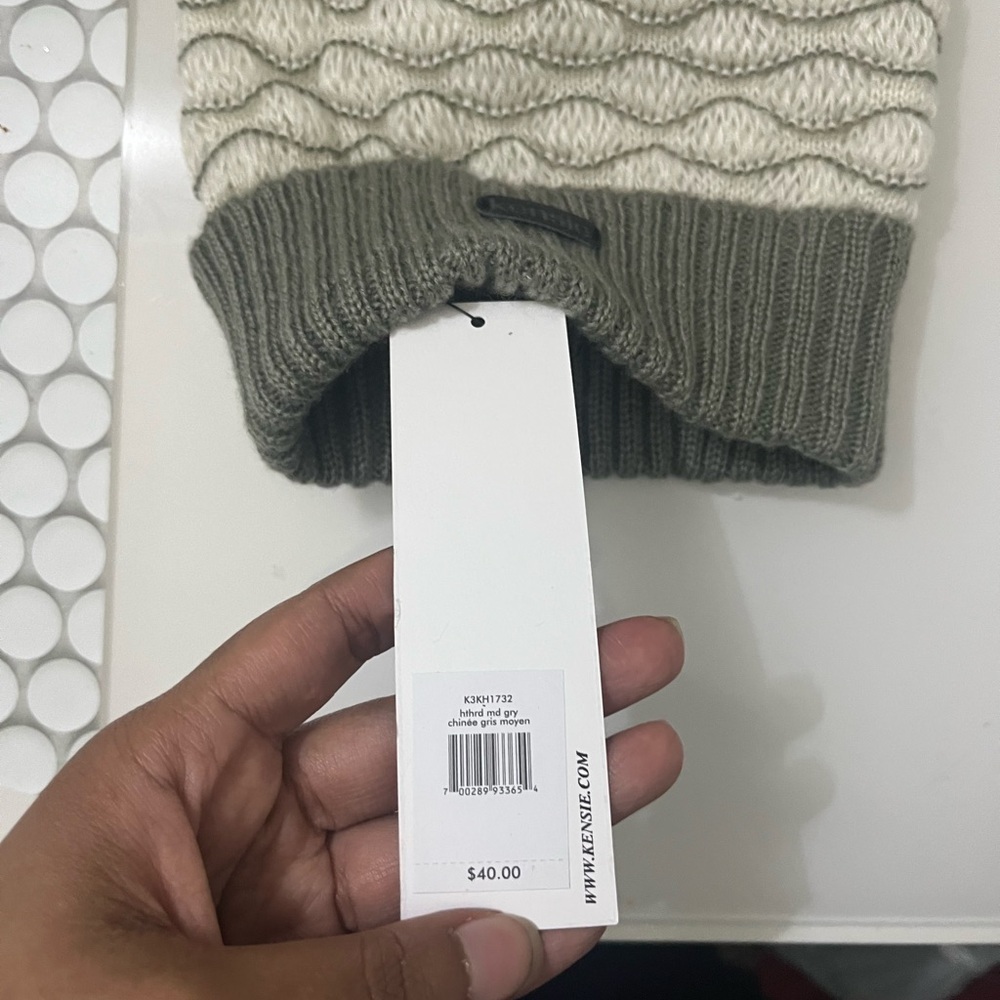 Kensie Olive and Cream Knit Beanie - Picture 2 of 3